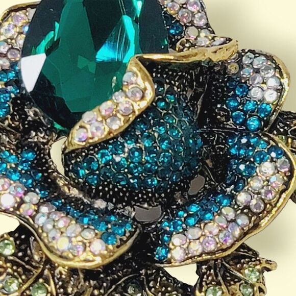 Vintage Style Rose Flower Rhinestone Crystal Brooch Pin Flower Pendant - Picture 2 of 8